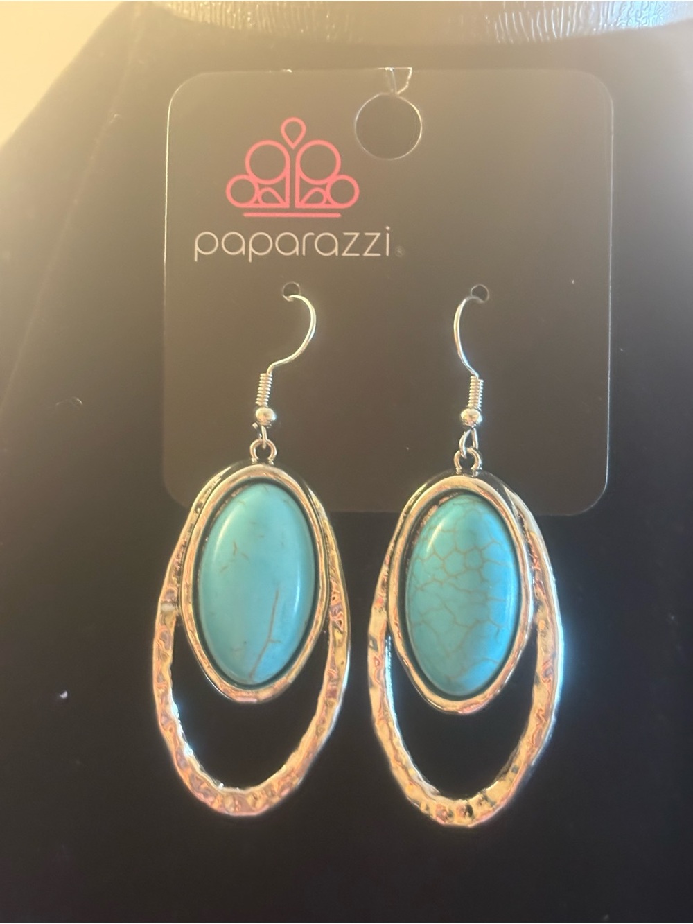 Paparazzi Turquoise Stone Double Hoop Drop Earrings